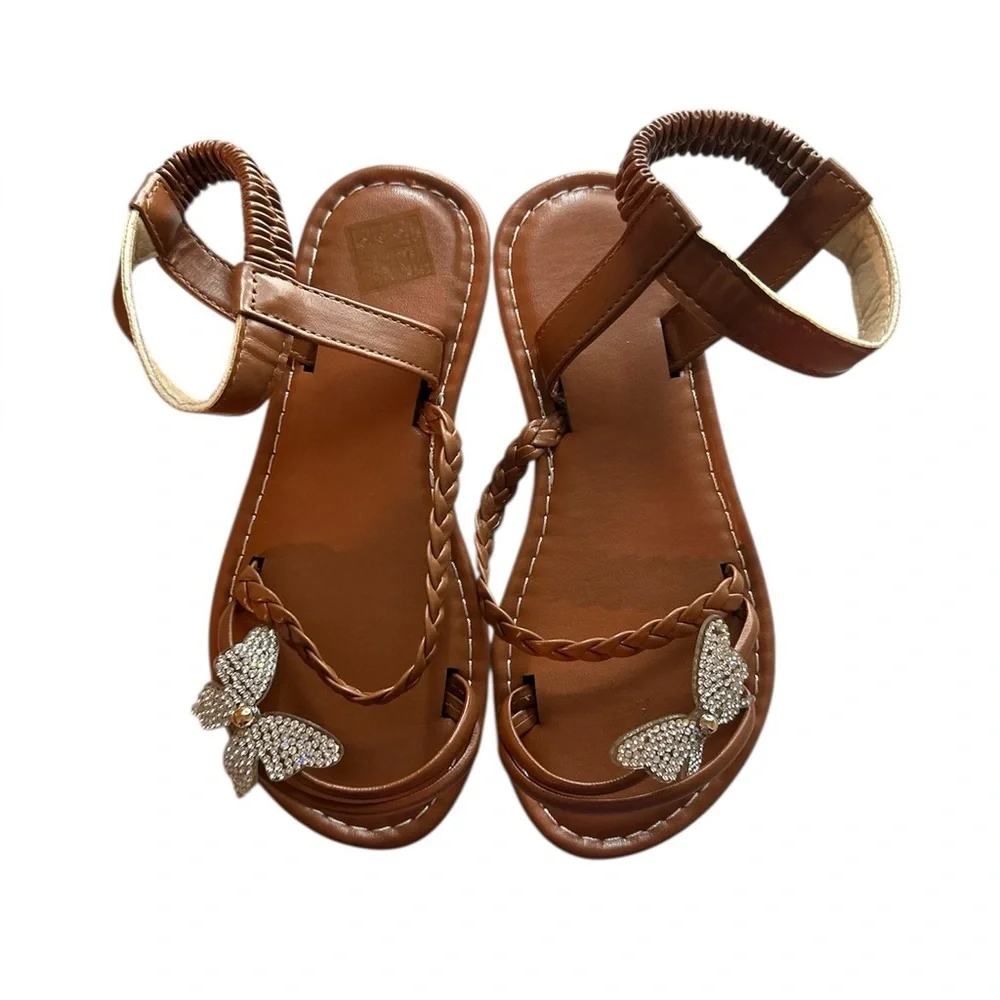 NWT, Tai Zhou Yaohong Trade Co. LTD,Kids Flat Sandals, Brown,Size 11.5,Butterfly